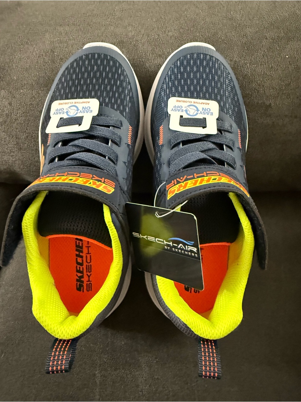 Skechers Kids Navy with Neon Yellow & Orange Skech-Air Sneakers